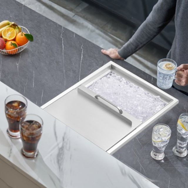 VEVOR  Εντοιχιζόμενος Ψύκτης Πάγου 27x18x21 από Ανοξείδωτο Χάλυβα με Κάλυμμα QRSCBCHG27LXXJVXNV0