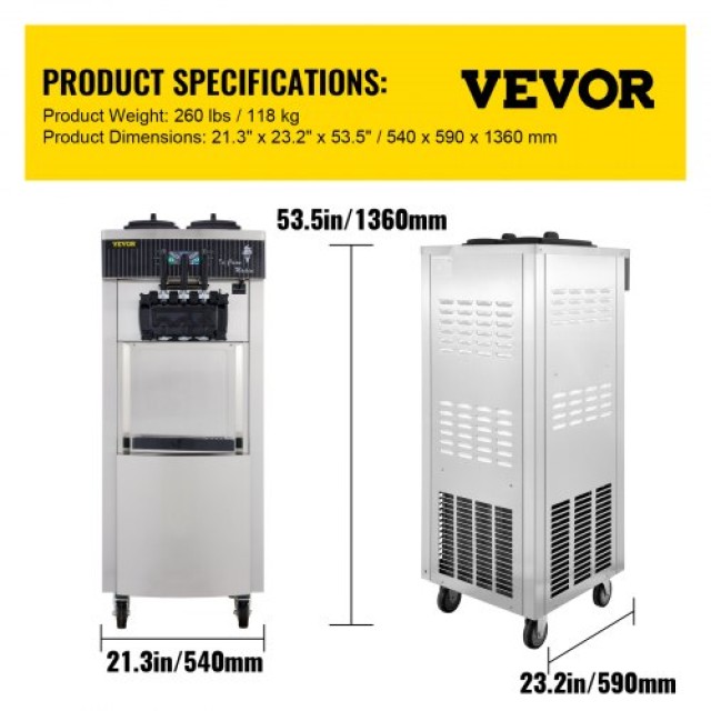 VEVOR Μηχανή Παγωτού 2200W Παραγωγής 5.3 έως 7.4 Γαλόνια BJLJYKF-8228HPDT1V2
