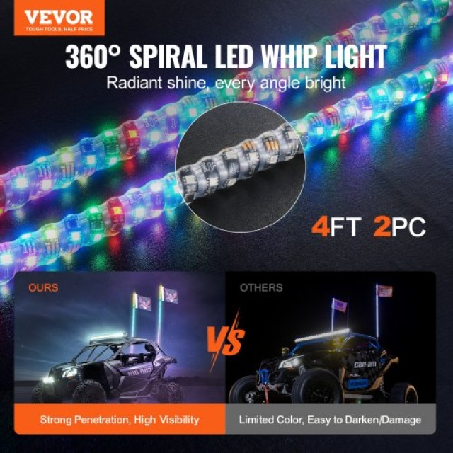 VEVOR LED Σπιράλ Φώτα 4FT RGB με Τηλεχειριστήριο για ATV/UTV  CRKJPPTDZ4YCDGFM9V9