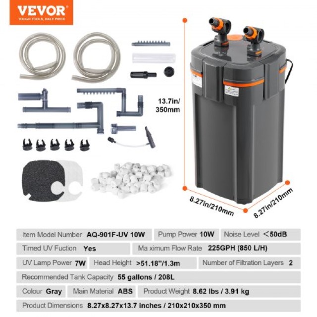 VEVOR  Φίλτρο Ενυδρείου 55 Γαλόνια με UV 10w Quiet  SZXGLQ850LH0AVE35V2
