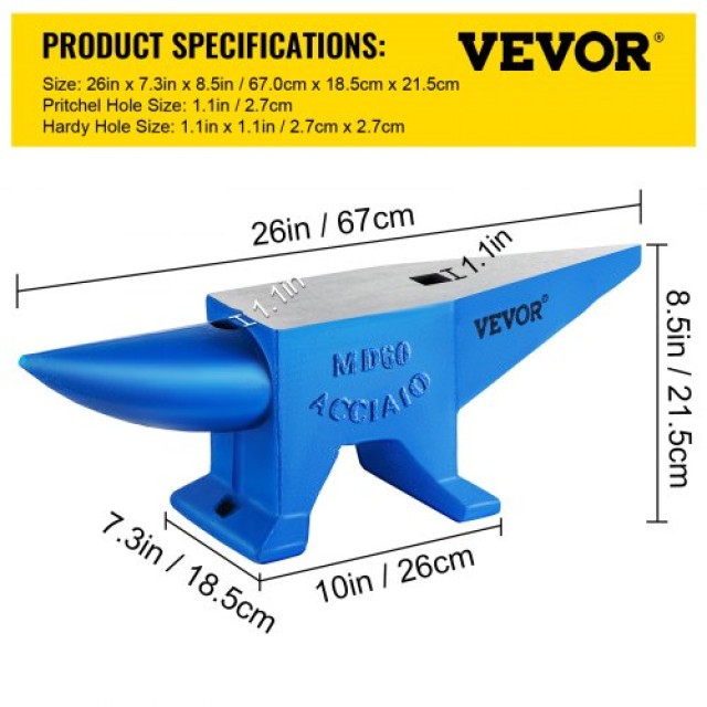 Αμόνι VEVOR 60Kg από Χάλυβα για Σιδηρουργούς με Στρογγυλή και Τετράγωνη Οπή  GZ60KGGZ000000001V0