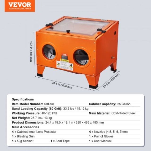 VEVOR Καμπίνα Αμμοβολής 25 Γαλόνια με Πιστόλι και 4 Ακροφύσια  PSJ25JLW00002P4MFV2