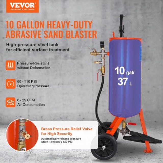 VEVOR Αμμοβολή 10 Γαλόνια 60-110 PSI με 2 Ακροφύσια & 2.3m Σωλήνα  ...