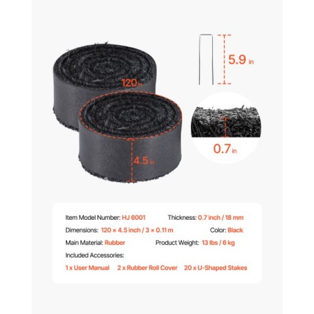 VEVOR Δύο Ρολά Καουτσούκ για Κηπουρική 120 x 4.5 ιντσών, Χαλί Καουτσούκ για Τοπία XJJFGW2J120I7N786V0