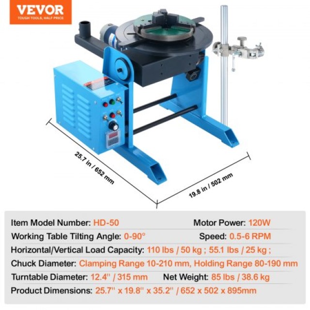 VEVOR Περιστροφικός Συγκολλητικός Θέσης 50KG 0-90° 0.5-6RPM  HJBWJX50KG12BUA9MV2