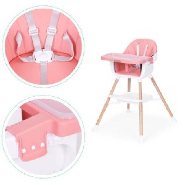 ECOTOYS Καρεκλάκι φαγητού για παιδιά 2 σε 1 ροζ HC508-Pink