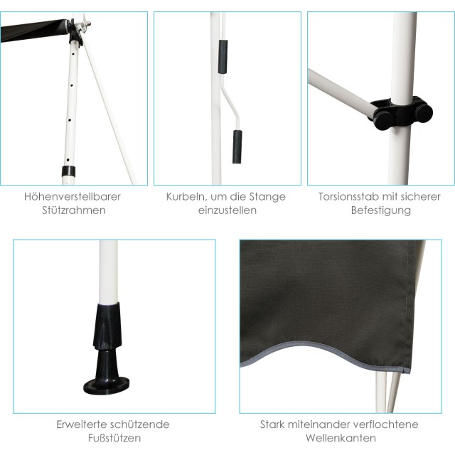 Costway Ρυθμιζόμενη Τέντα Μπαλκονιού με Μανιβέλα 250 x 120 εκ. Γκρι...