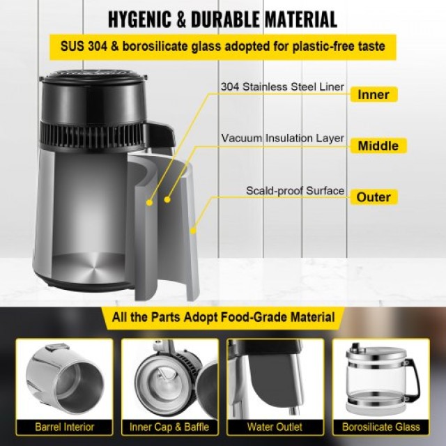 Αποστακτήρας Νερού VEVOR 750W 4L με Ρυθμιζόμενη Θερμοκρασία για Κουζίνα  ZLSJSC-3BXGLYSDWKV2