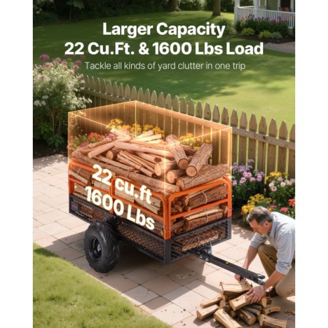 VEVOR Ατσάλινο Τρέιλερ Κήπου 22 Cu. Ft 1600 lbs για Ρυμούλκηση HYTC...