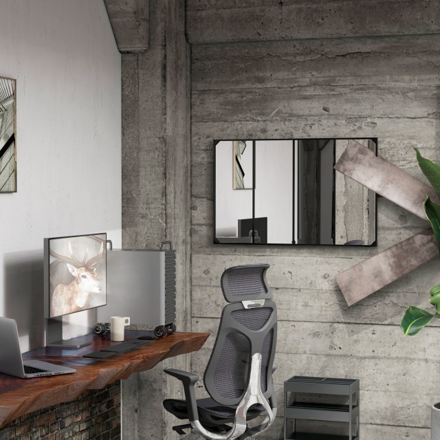 Καθρέφτης τοίχου HOMCOM Industrial Style με 4 γάντζους, από πολυστρωματικό γυαλί, μέταλλο και MDF, 109x2x69 cm, Μαύρο 830-830V80BK