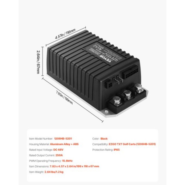 VEVOR Ελεγκτής Ταχύτητας 48V 250A για EZGO TXT 1206HB-5201 QCSDKZQXH120EJYREV9