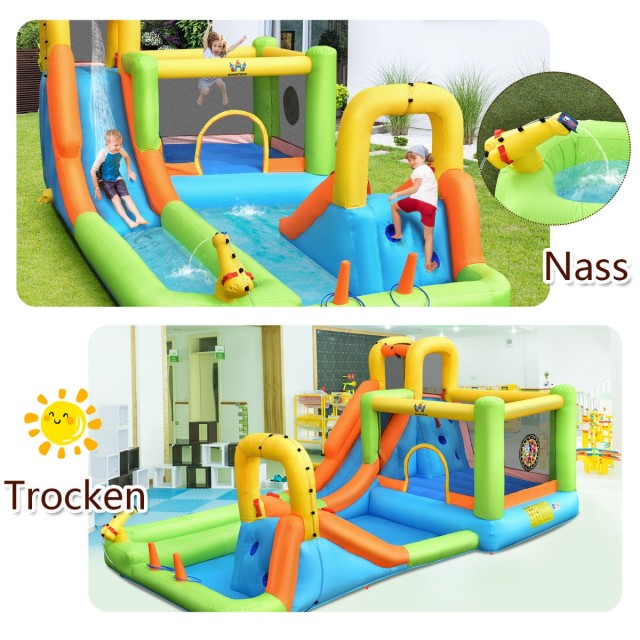 Costway Φουσκωτό Πάρκο Νερού με Τσουλήθρα & Παιχνίδια για Εξωτερικό...