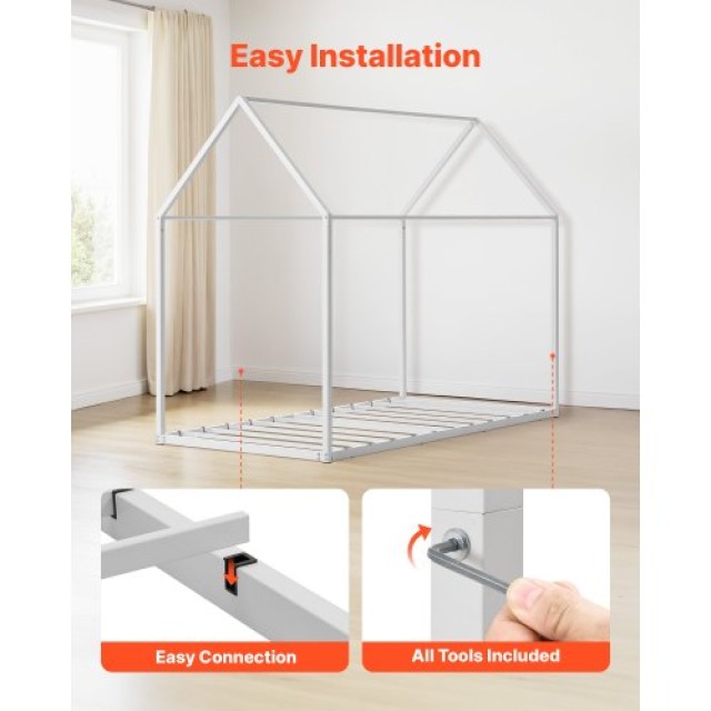 VEVOR Μεταλλικό Παιδικό Κρεβάτι Δαπέδου με Σκεπή - Χρώμα Λευκό HGCB...