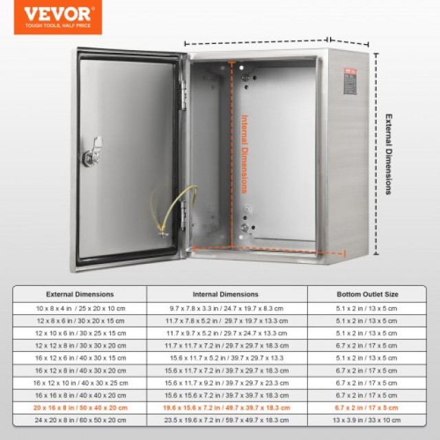 Κουτί Ηλεκτρικών VEVOR 20x16x8 Ανοξείδωτο IP66  BXGDQX20X16X4VPKIV0
