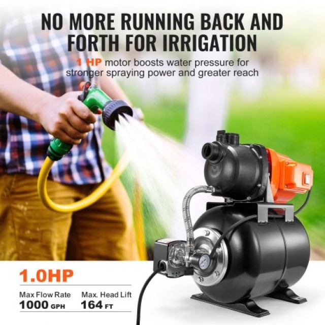 VEVOR  Αντλία Ρηχού Πηγαδιού 1HP με Δοχείο Πίεσης 1000GPH Αντλία Ενίσχυσης Άρδευσης SLGSJB16HP16XHEJRV2