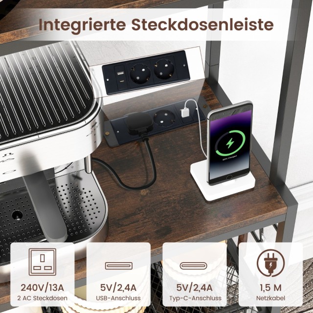 Costway Ρουστίκ Καφέ Ράφι Κρασιών με Πρίζα και Κρεμάστρες για Ποτήρ... Costway Ρουστίκ Καφέ Ράφι Κρασιών με Πρίζα και Κρεμάστρες για Ποτήρ...