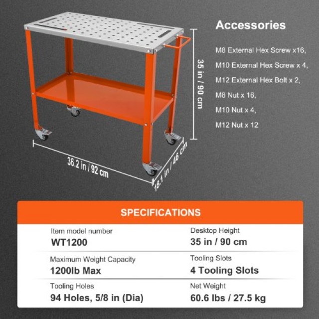 Φορητό Τραπέζι Συγκόλλησης VEVOR 36 x 18, 544kg, με Ρόδες και Φρένα  KYDHZW1200LB3M6A7V0