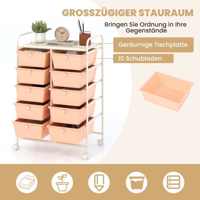 Costway Καρότσι Αποθήκευσης με 10 Στοιβαζόμενα Συρτάρια - Ροζ JV110...