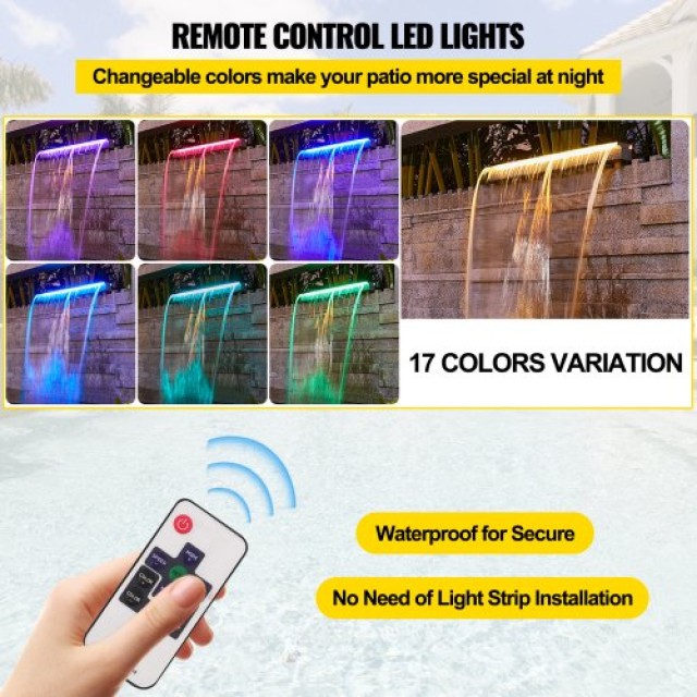 VEVOR Καταρράκτης Πισίνας 36.2x3.2x8.1, 17 Χρώματα LED, Ακρυλικός γ...