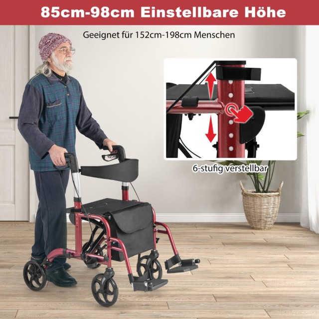 Costway Ελαφρύς Αναδιπλούμενος Rollator με Κάθισμα 2 σε 1 Καρέκλα &...