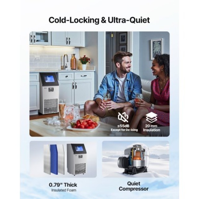 VEVOR Επαγγελματική Παγομηχανή, 54.43 κιλά/24ωρο, Αποθήκευση 12.7 κ...