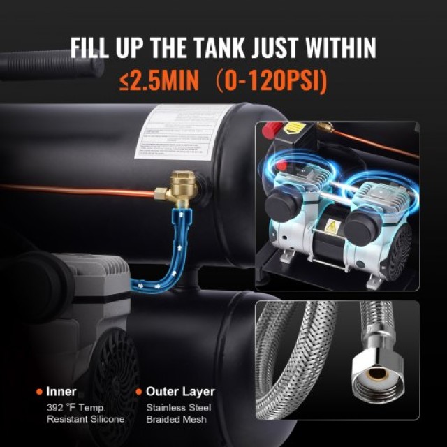 Φορητός Αεροσυμπιεστής VEVOR 4.6 Γαλόνια 90 PSI χωρίς Λάδι  WYWSKYJ18L75W70W9V2