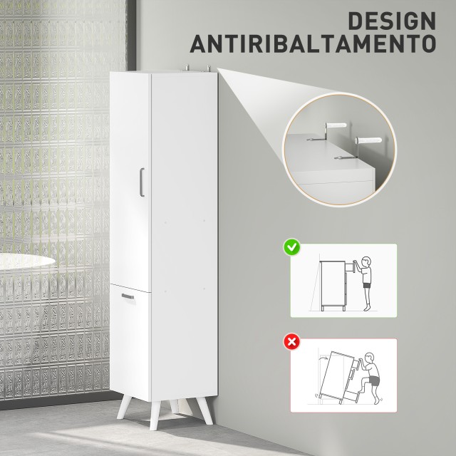 HOMCOM Λευκό Ξύλινο Ντουλάπι Μπάνιου 35x31.5x144 εκ. 834-817V00WT