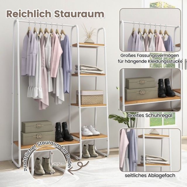 Costway Φορητή Ντουλάπα Ράφι Ρούχων με 5 Ξύλινα Ράφια 151 x 99,5 x ...