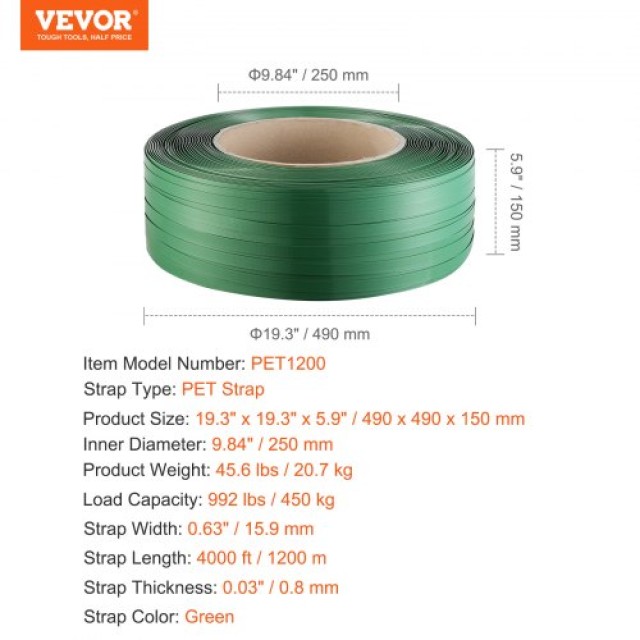 VEVOR Ταινία Συσκευασίας PET 0.63 x 0.03 x 4000  BZKZDPET58YCPA7F4V0
