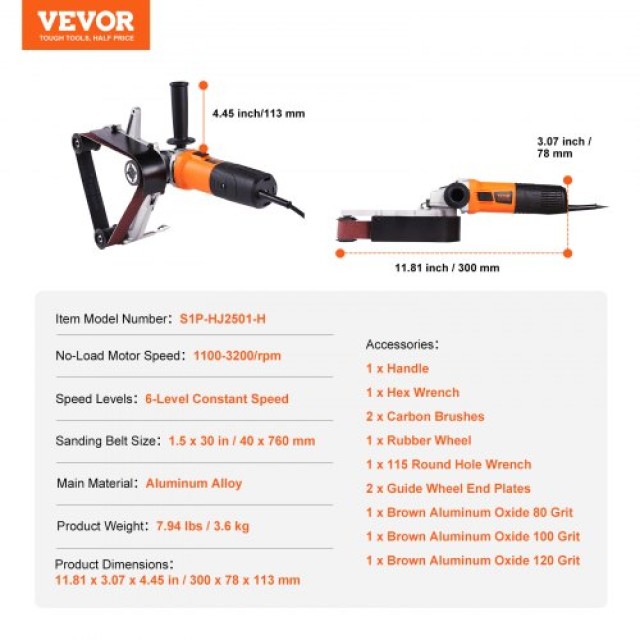 VEVOR Γυαλιστικό Σωλήνων 1300W με 6 Ταχύτητες & 3 Λειαντικές Ταινίες  GDSDJ800W15XVD0ZBV2