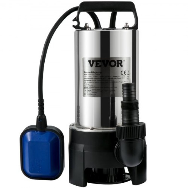 VEVOR Υποβρύχια Αντλία Νερού, 1100W, 20000L/H, με 10μ Καλώδιο και Αυτόματο Φλοτέρ, Ανοξείδωτη για Καθαρό/Βρώμικο Νερό  WSBBX15HP220VF22VV2