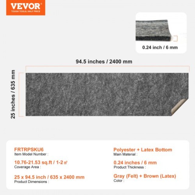 VEVOR  Αντιολισθητικό Υπόστρωμα Χαλιού 25x94.5in 0.24  FHDTDBFHWFHQ3THSOV0