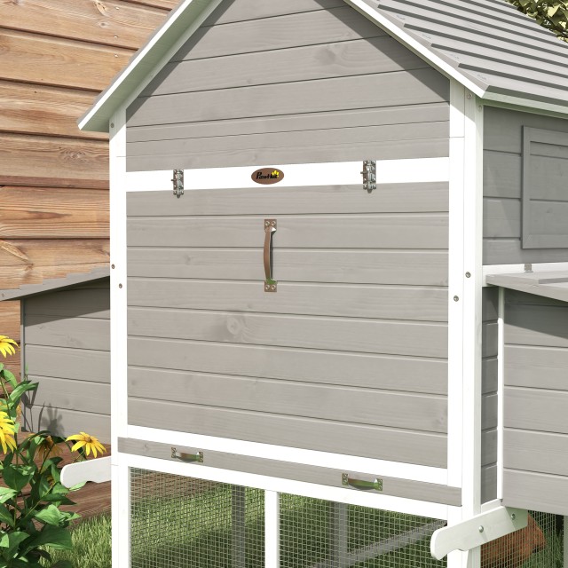 Pawhut Garden Chicken Coop με κοτέτσι, ράμπα και ανοιχτό χώρο, 310,5x149,5x149cm, γκρι D51-150V01GY