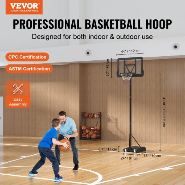 Ρυθμιζόμενη Μπασκέτα VEVOR 4-10 ft με Βάση και Ρόδες, 44 για Εξωτερικό/Εσωτερικό Χώρο  LQK44CKWDJ00OBGUSV0