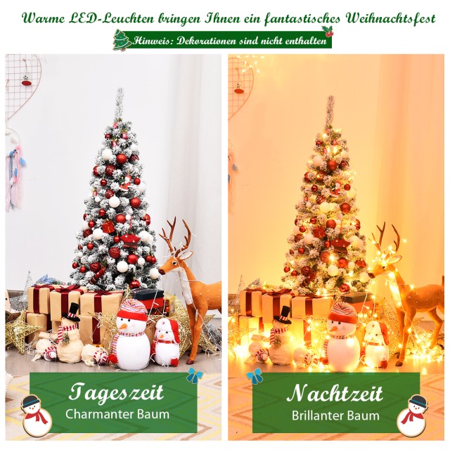 Costway  Τεχνητό Χριστουγεννιάτικο Δέντρο 135 εκ. με Χιόνι και 150 ...