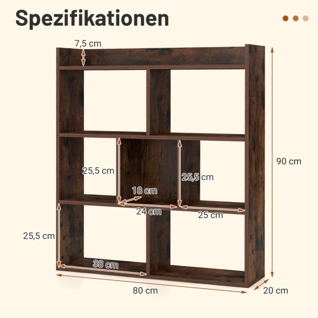 Costway Ραφιέρα με 7 Κυβικά Ράφια, 80 x 20 x 90 cm, Καφέ JV11676CF