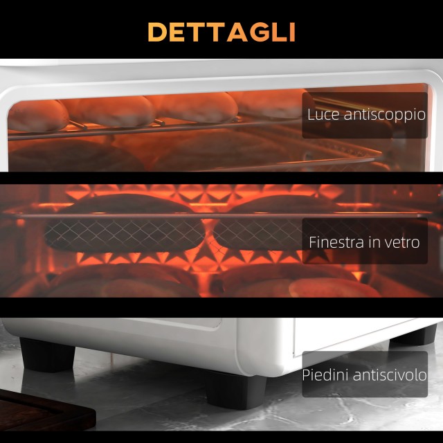 HOMCOM Ηλεκτρικός Φούρνος 1500W 13L με Λειτουργία Φριτέζας Αέρος 12 Προγράμματα και Ρυθμιζόμενη Θερμοκρασία Λευκό 800-171V90WT