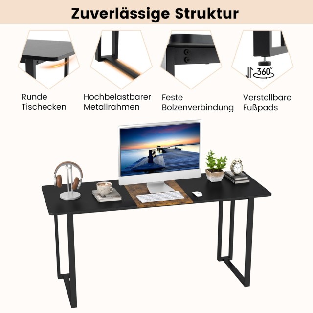 Costway Γραφείο με Μεταλλικό Σκελετό 160 x 60 cm Καφέ JV12584BK
