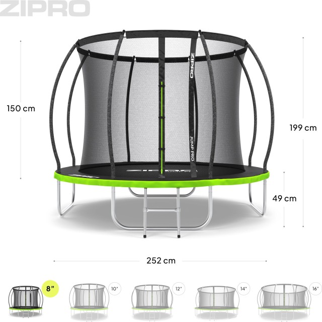 Τραμπολίνο Κήπου  JumpPro PREMIUM 252 cm με Εσωτερικό Δίχτυ Μαύρο - Πράσινο 12578745 Zipro