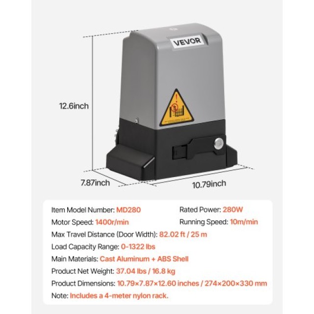 VEVOR 280W Ηλεκτρικός Ανοιγόμενος Μηχανισμός Πύλης με Αισθητήρα Υπέ...