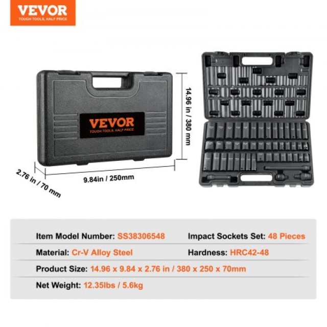 Σετ Καρυδάκια VEVOR 3/8 48 Τεμαχίων SAE & Μetric με Θήκη Αποθήκευσης  CJT38SAECRV48ZGF4V0
