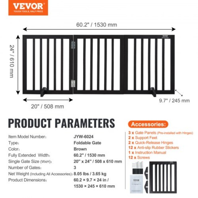 Πτυσσόμενη Καφέ Πόρτα Κατοικιδίων VEVOR 24x60 εκ.  KZDMZCWMZSMZJ39OSV0