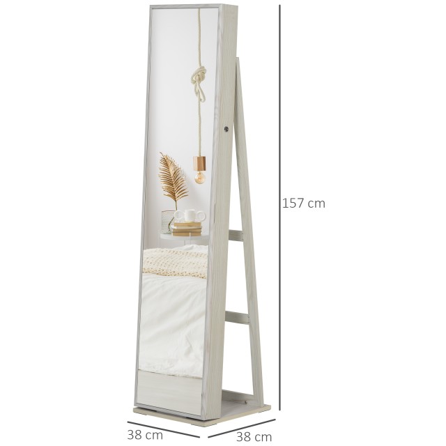 HOMCOM Καθρέφτης Κοσμηματοθήκη LED με Ράφια, 38x38x157 cm, Λευκός 8...