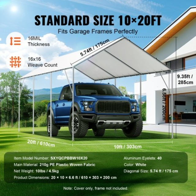 VEVOR Ανταλλακτική Καλύπτρα 10x20 ft για Στέγαστρο Αυτοκινήτου, Αδι...