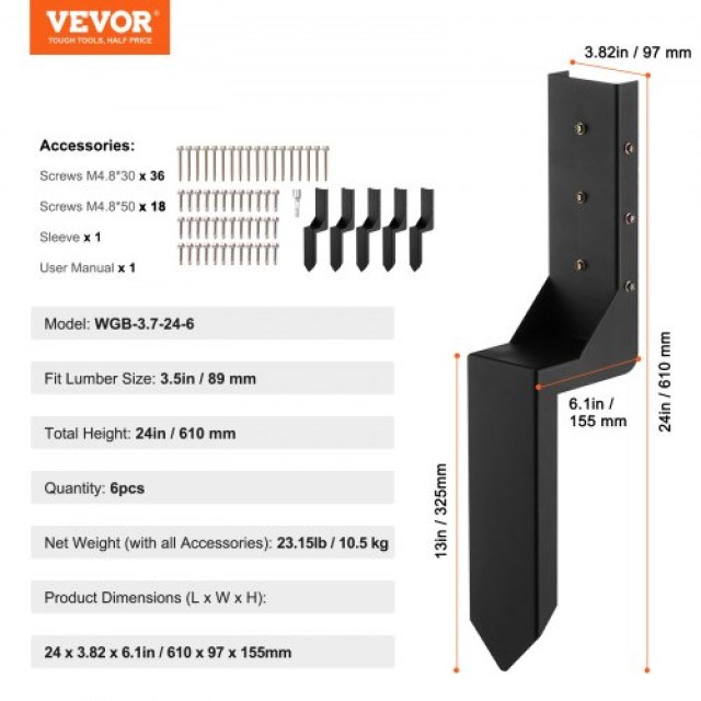 Σετ Επισκευής Στύλων Φράχτη VEVOR, 6τμχ, 3.5x3.5 Ατσάλινοι Υποστηρικτές Στύλων  WGBGXDD37YC2VHOLCV0