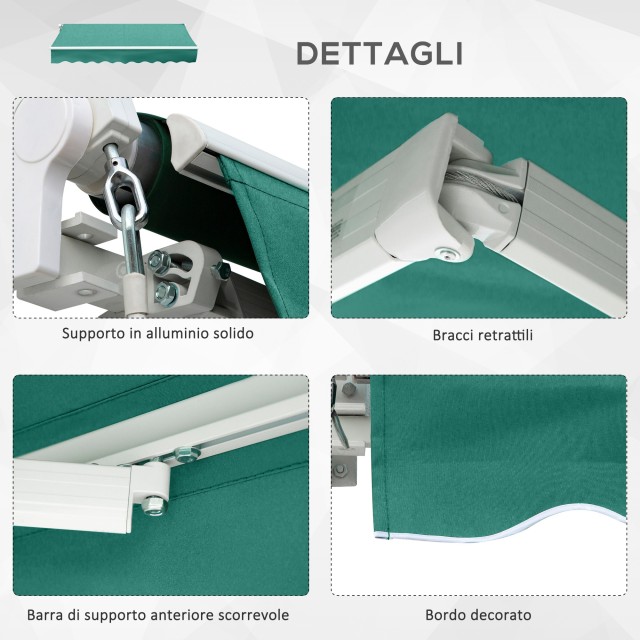 Outsunny Hand Crank Sun Shade Αδιάβροχο κάλυμμα 400x250cm Πράσινο 840-151GN