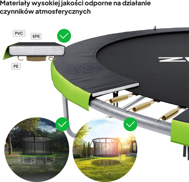 Τραμπολίνο Κήπου  JumpPro PREMIUM 252 cm με Εσωτερικό Δίχτυ Μαύρο - Πράσινο 12578745 Zipro