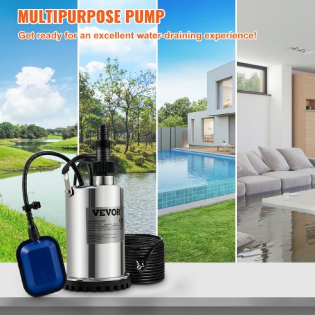 Υποβρύχια Αντλία VEVOR 550W, 9500L/H με Αυτόματο Φλοτέρ, Ανοξείδωτη για Καθαρό Νερό  WSBB075HP220V0FVJV2