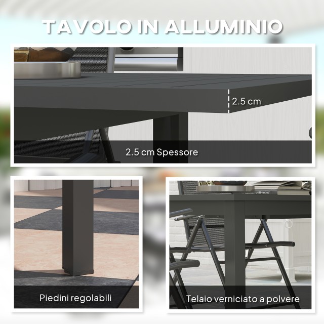 Outsunny Επεκτεινόμενο Τραπέζι Κήπου από 160-220 cm για 6-8 Άτομα Ορθογώνιο από Αλουμίνιο, Γκρι 84G-591V00GY