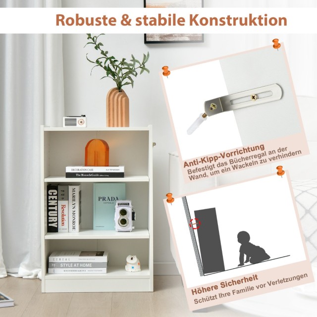 Costway Λευκή Βιβλιοθήκη 3 Επιπέδων 50 x 30 x 75 cm CB10458WH